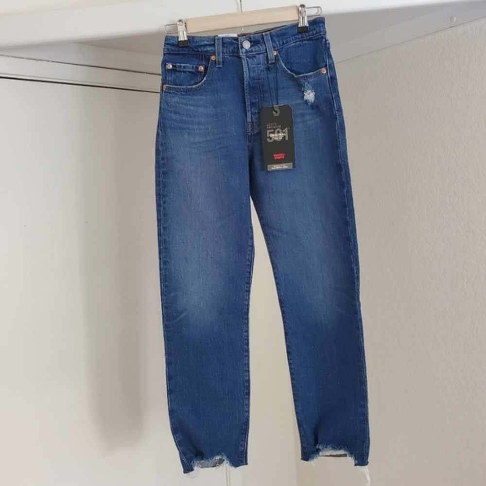Levi's 501 Crop High Rise Denim Jeans Charleston Fun Mom 90s Straight Leg